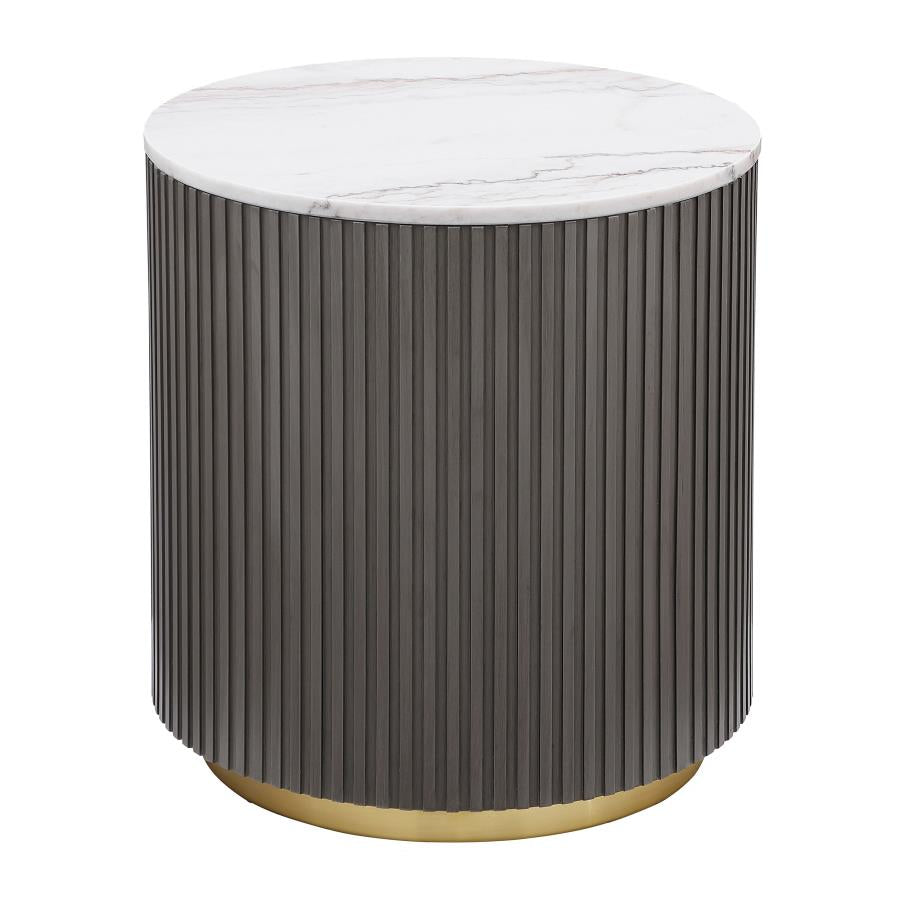 Jason Round Marble Top Side End Table White and Charcoal 710417 - Venini Furniture 