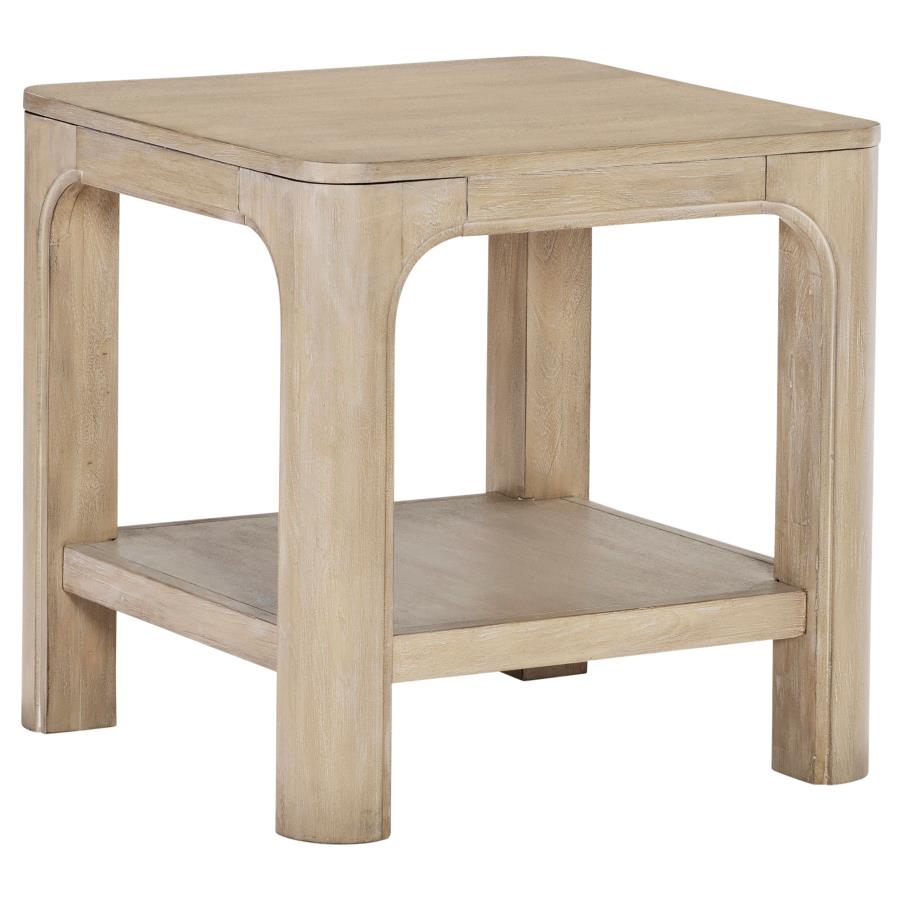 Solano Square Wood Side End Table with Shelf Weathered Mango 723487