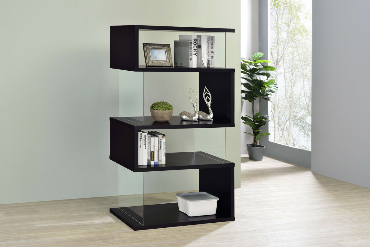 Emelle 63-inch 4-shelf Glass Panel Bookshelf Black 800340 - Venini Furniture 