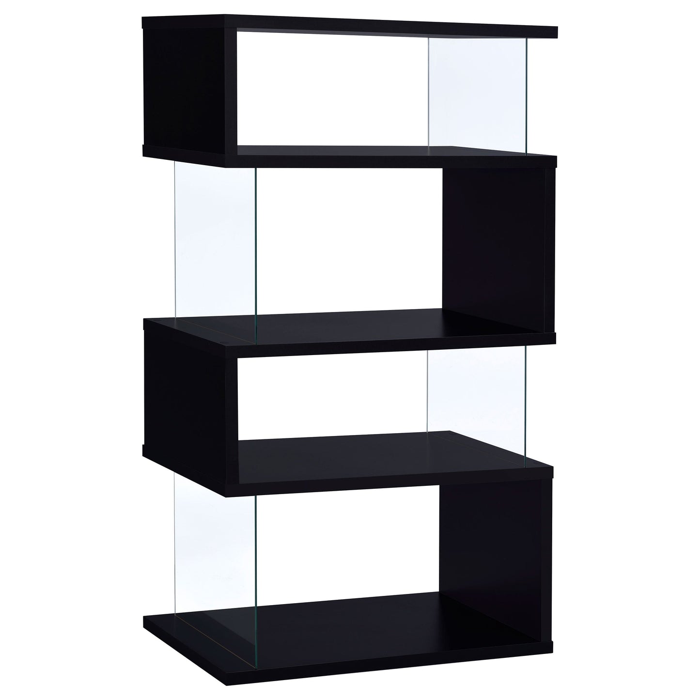Emelle 63-inch 4-shelf Glass Panel Bookshelf Black 800340 - Venini Furniture 