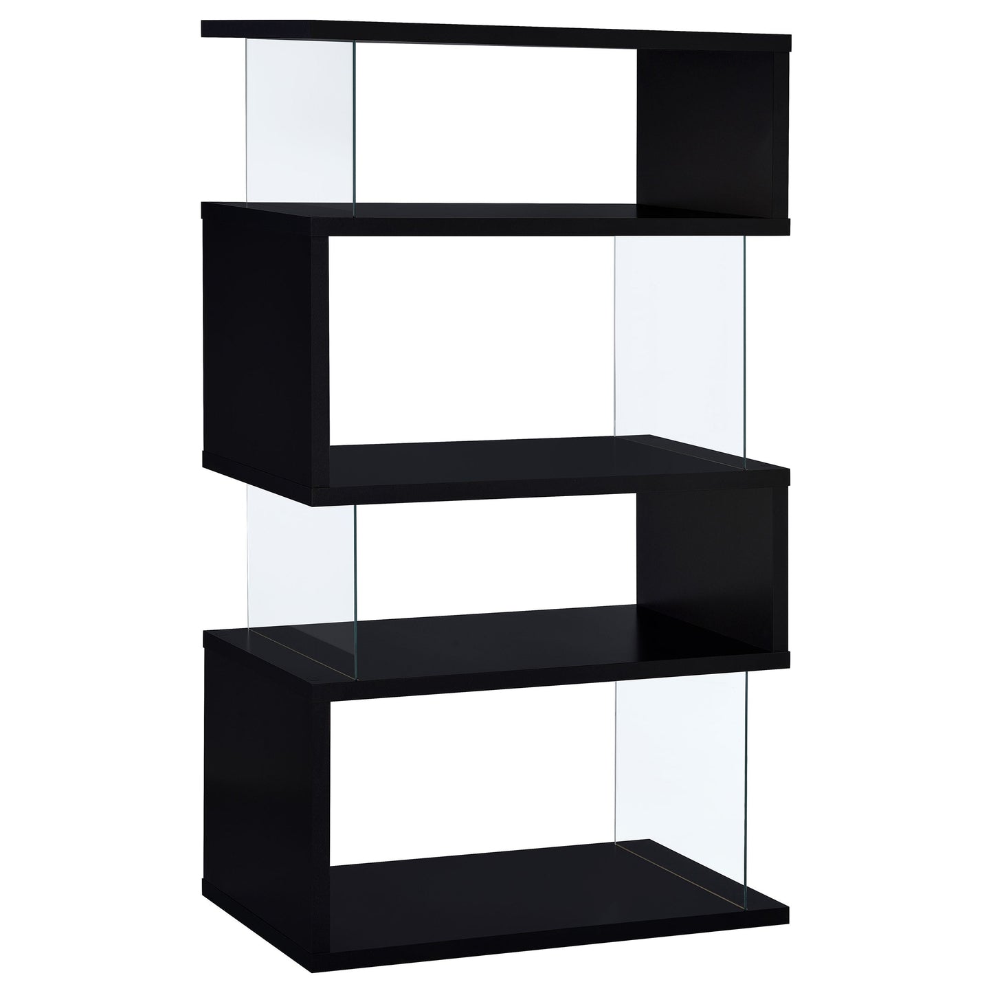 Emelle 63-inch 4-shelf Glass Panel Bookshelf Black 800340 - Venini Furniture 