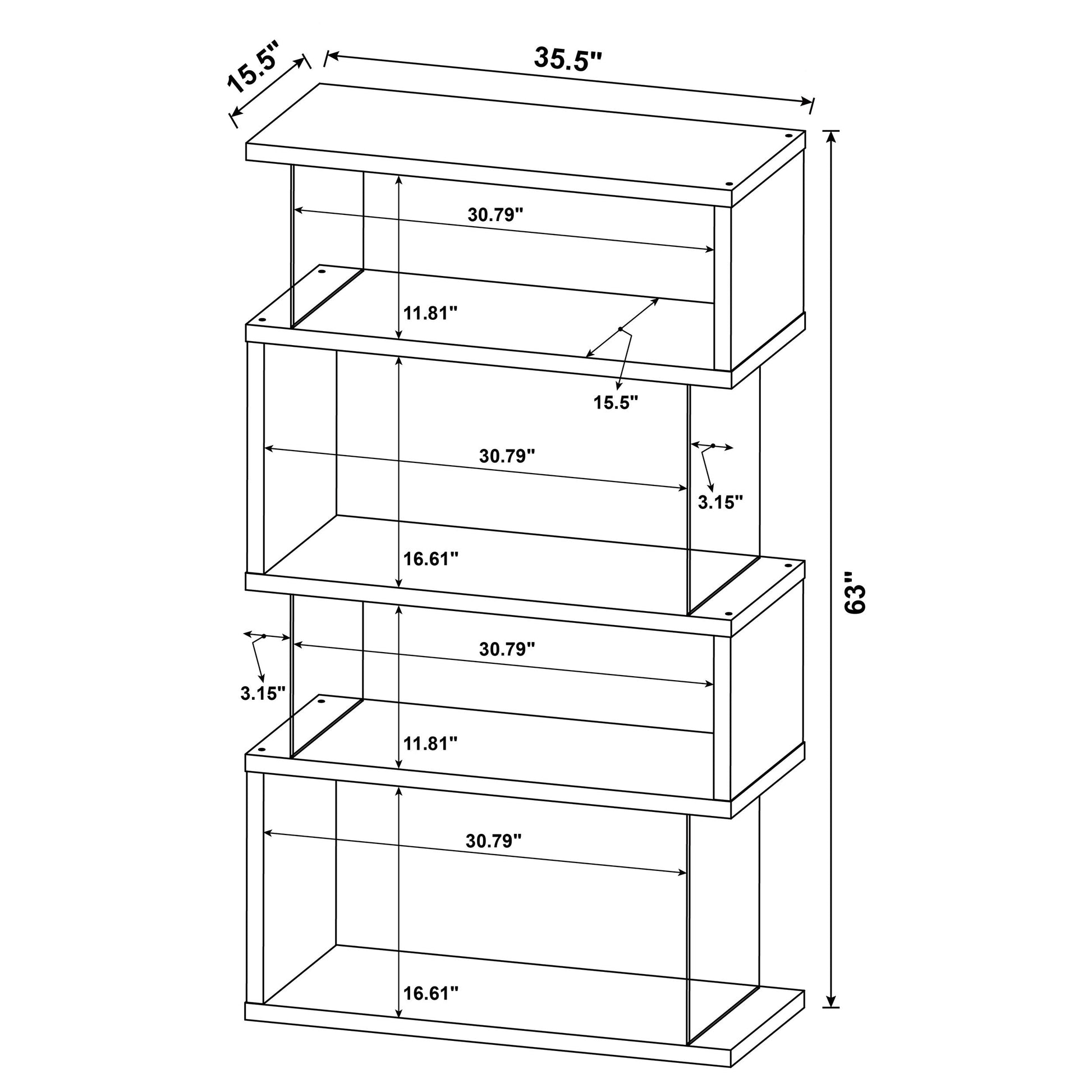 Emelle 63-inch 4-shelf Glass Panel Bookshelf Black 800340 - Venini Furniture 