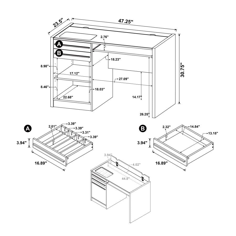 Halston 47-inch 3-drawer Connect-it Office Desk Cappuccino 800702 - Venini Furniture 