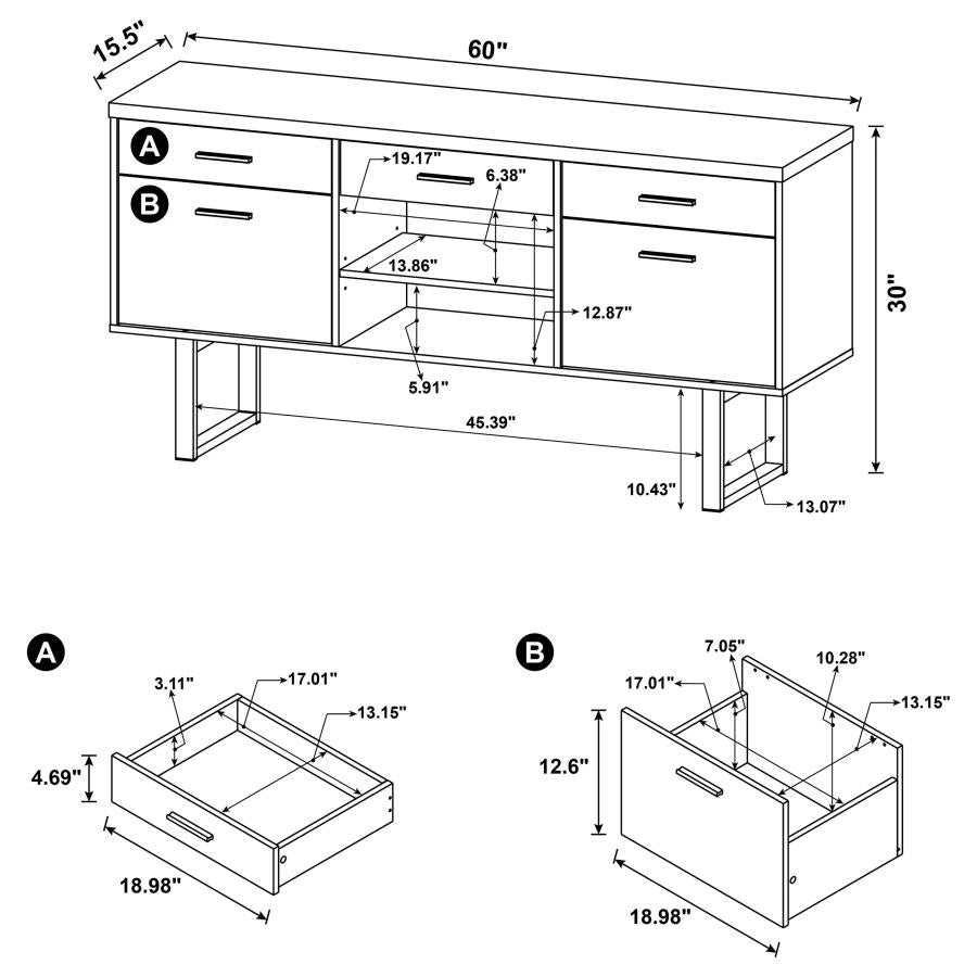 Lawtey 5-drawer Home Office Storage Credenza Cappuccino 801522 - Venini Furniture 