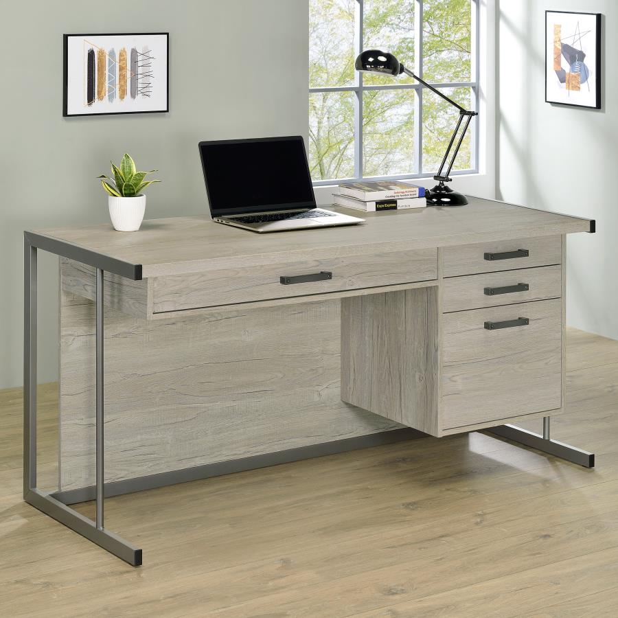 Loomis 60-inch 4-drawer Computer Desk Whitewashed Grey 805881 - Venini Furniture 