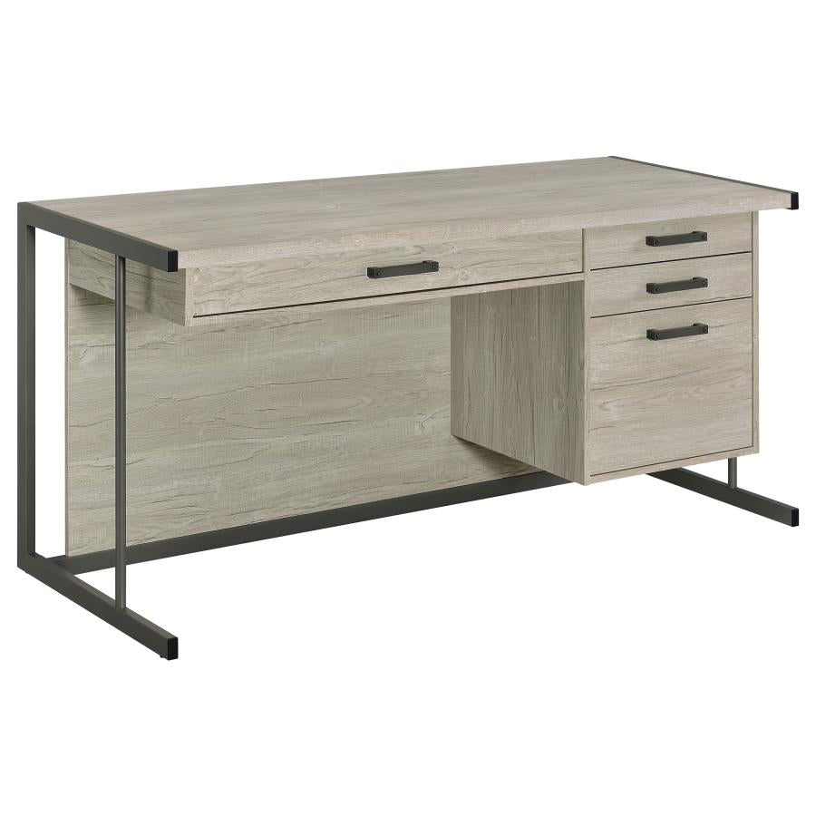Loomis 60-inch 4-drawer Computer Desk Whitewashed Grey 805881 - Venini Furniture 