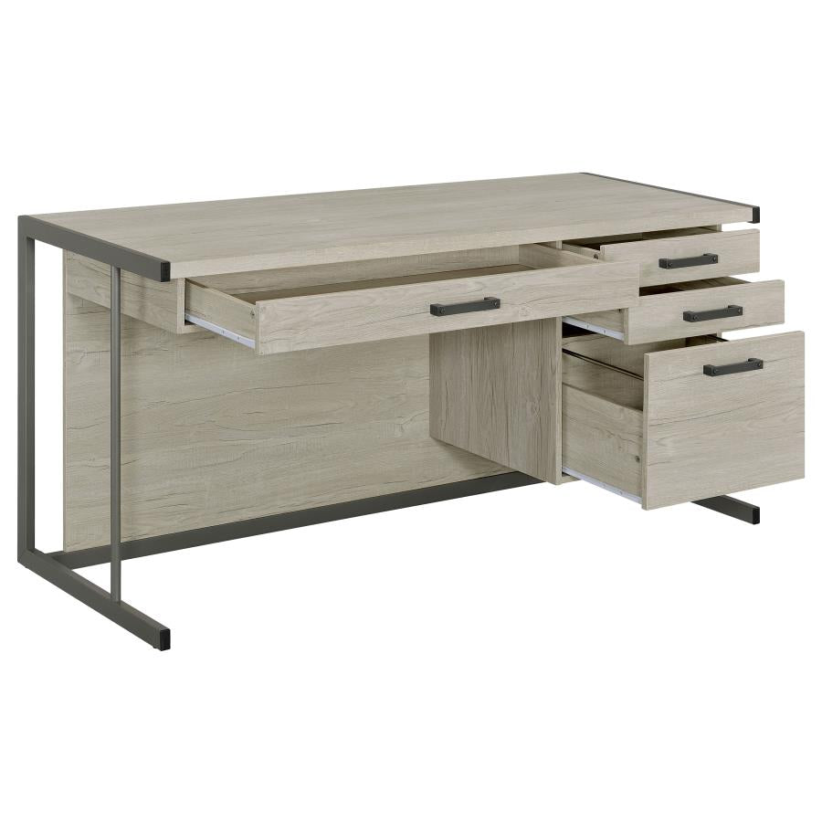Loomis 60-inch 4-drawer Computer Desk Whitewashed Grey 805881 - Venini Furniture 