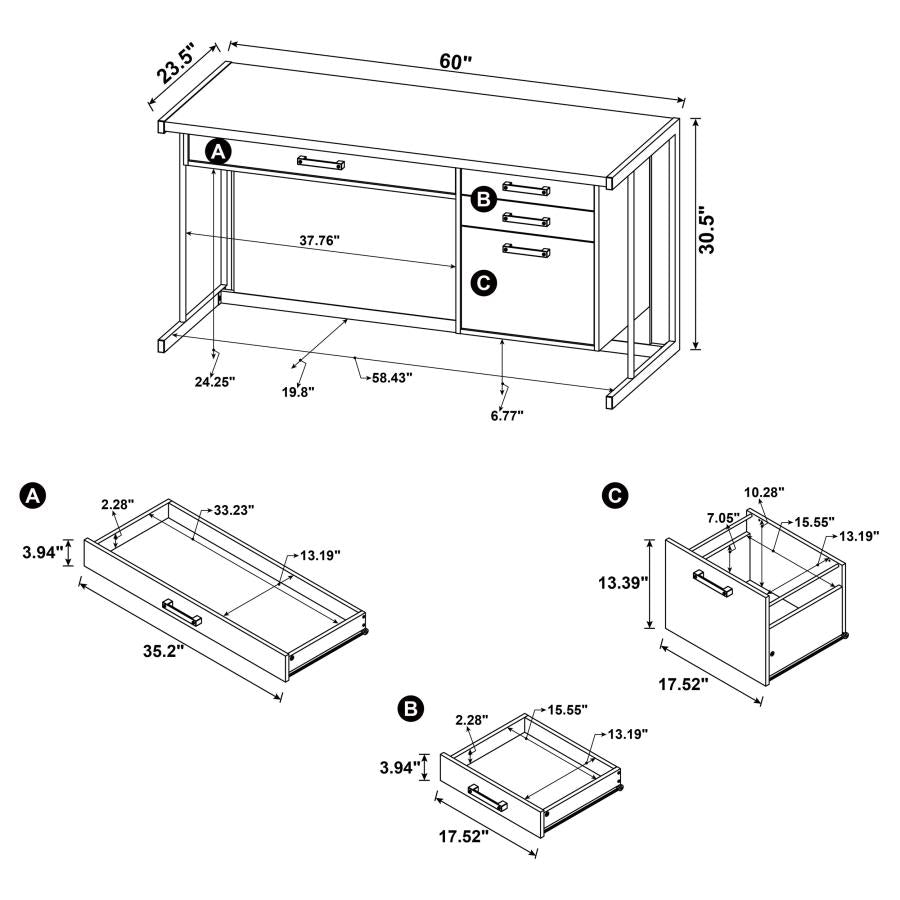 Loomis 60-inch 4-drawer Computer Desk Whitewashed Grey 805881 - Venini Furniture 