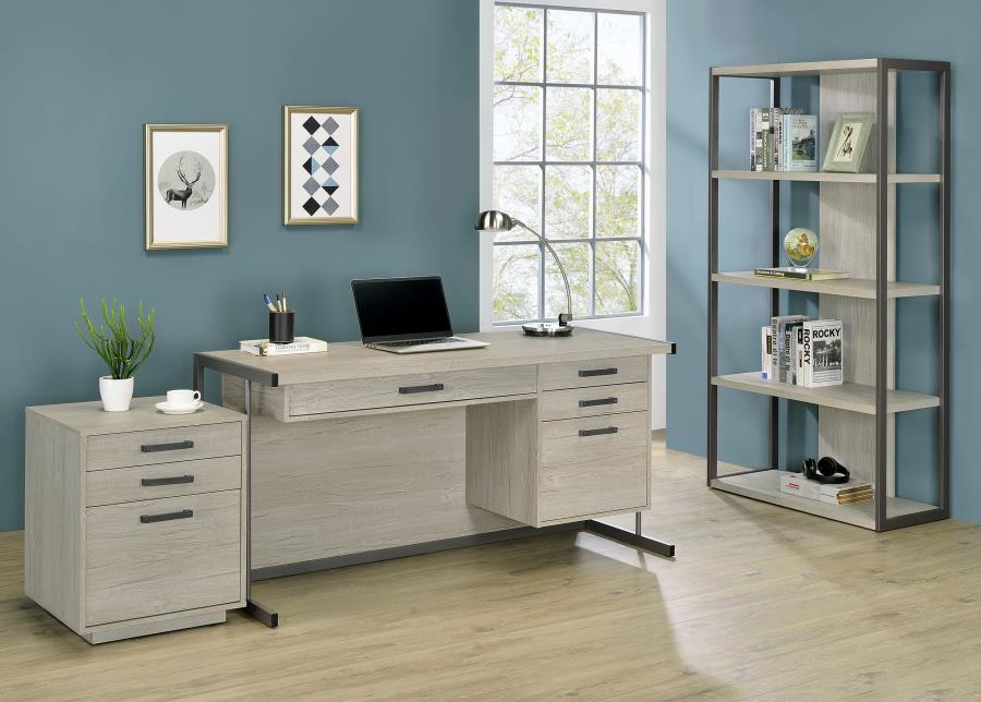 Loomis 60-inch 4-drawer Computer Desk Whitewashed Grey 805881 - Venini Furniture 