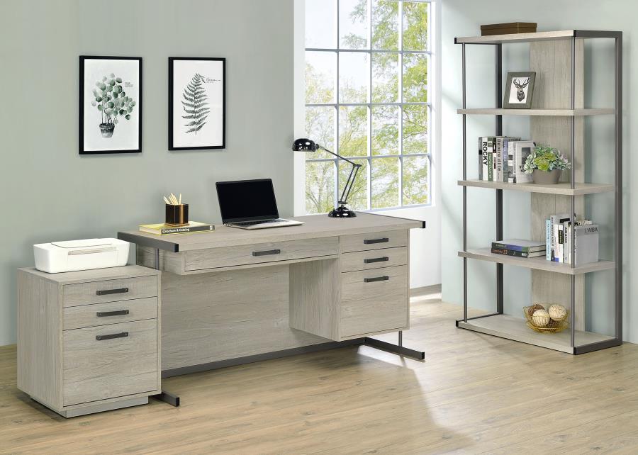 Loomis 60-inch 4-drawer Computer Desk Whitewashed Grey 805881 - Venini Furniture 