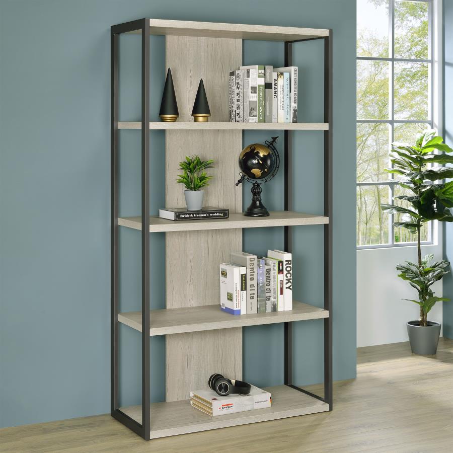Loomis 72-inch 4-shelf Bookshelf Whitewashed Grey 805883 - Venini Furniture 