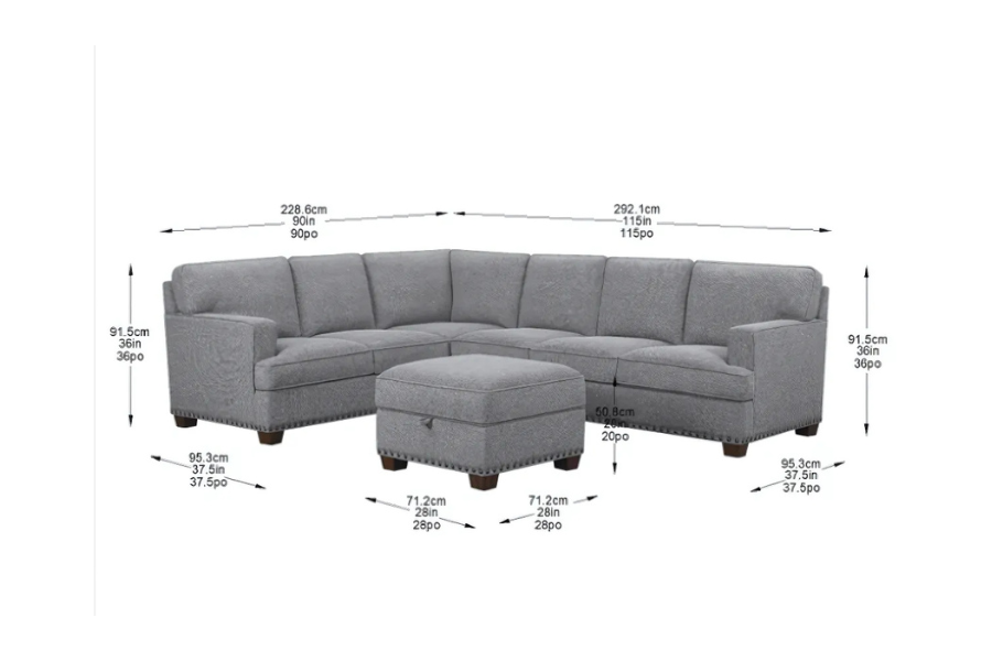 Thomasville Emilee Fabric Sectional with Storage Ottoman