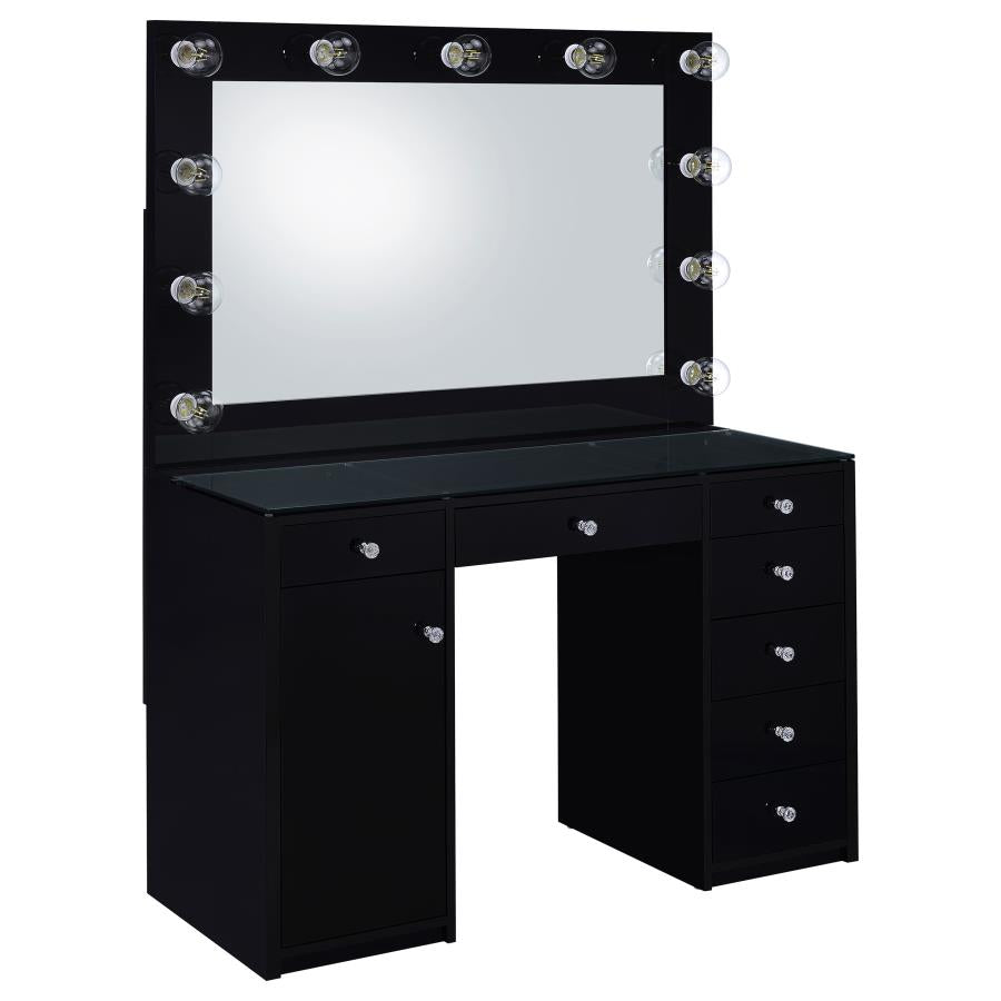 Acena 7-drawer Vanity Set with Lighting White High Gloss