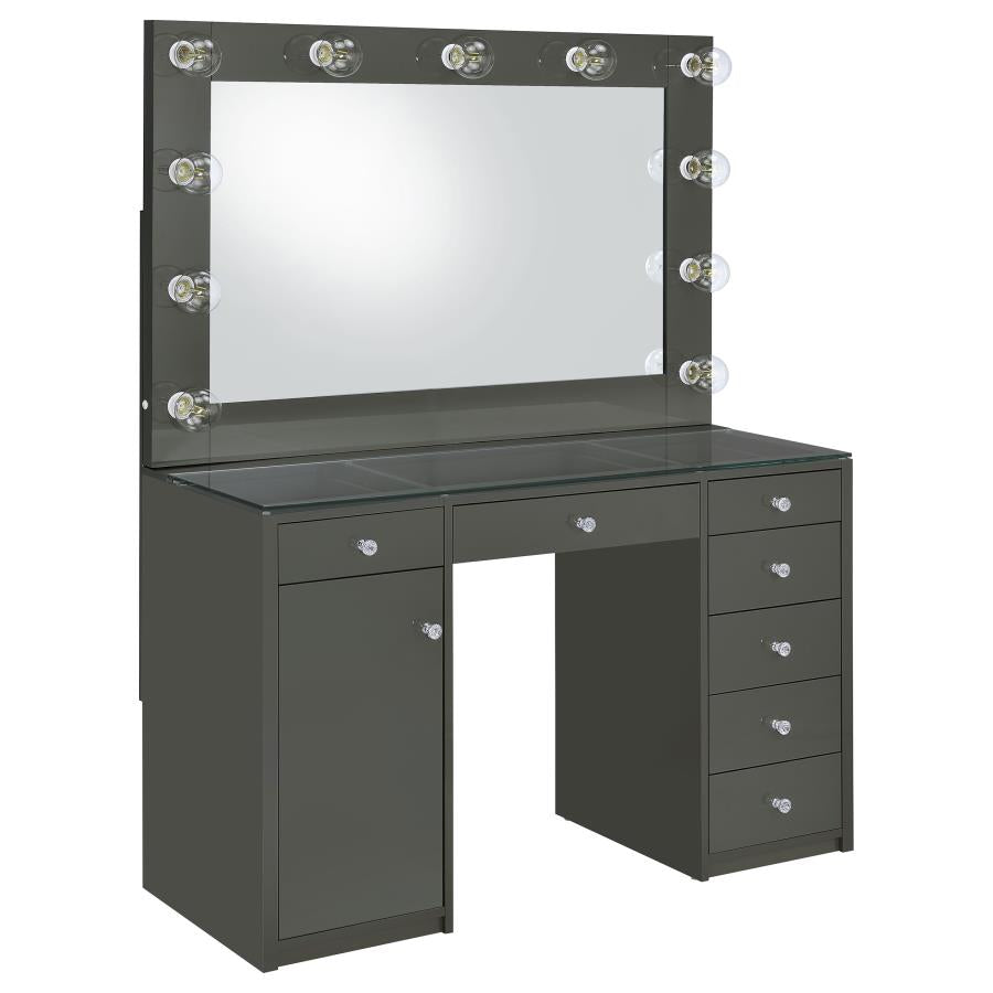 Acena 7-drawer Vanity Set with Lighting White High Gloss