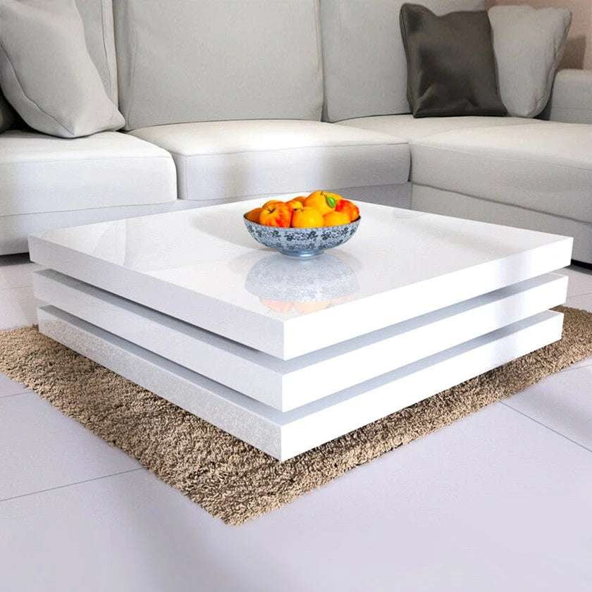 Glossy White Square Swivel Coffee Table