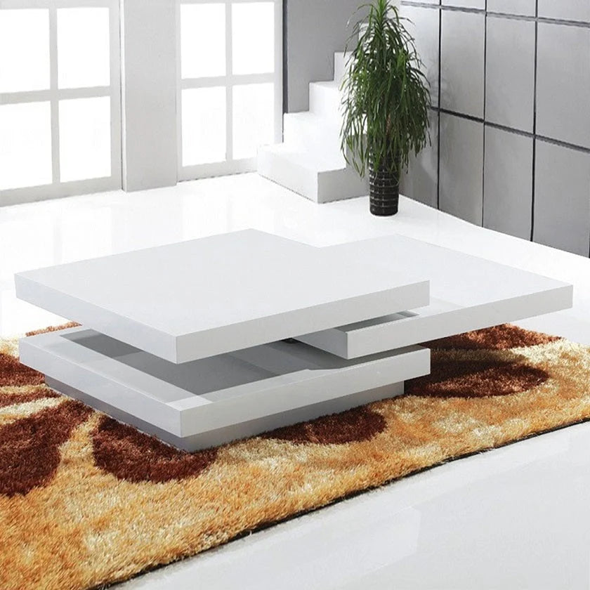 Glossy White Square Swivel Coffee Table