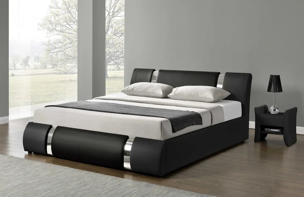 Platform Black Queen Bed With A Hydraulic Storage System