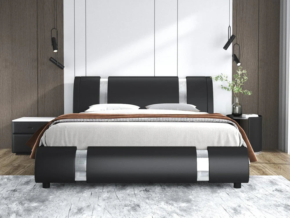 Platform Black Queen Bed With A Hydraulic Storage System
