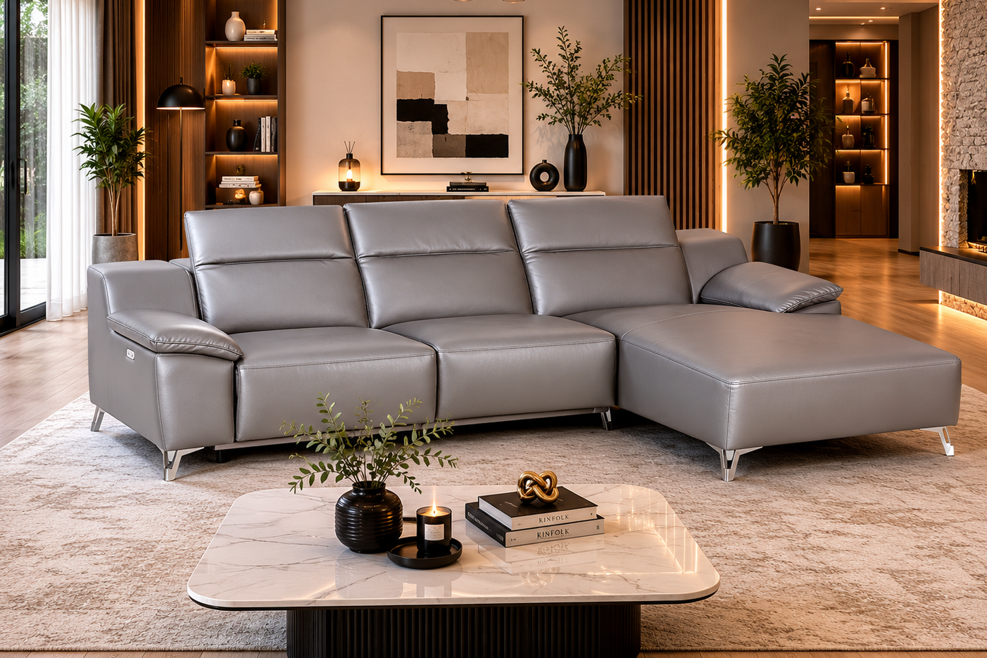 Melanie sectional Gray or Black RIGHT - Venini Furniture 