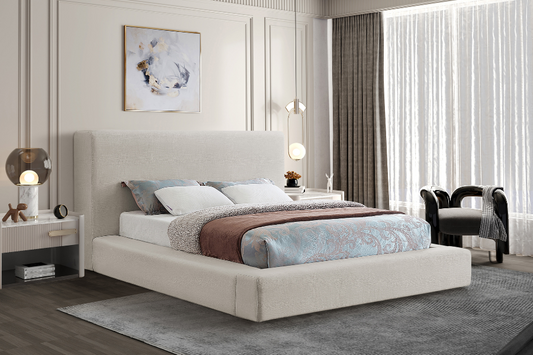 Devin Linen Textured Fabric Bed SKU: DevinBeige-F - Venini Furniture 