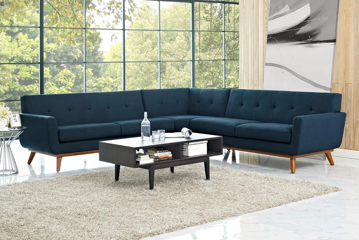 Engage L-Shaped Upholstered Fabric Sectional Sofa in Azure. - Venini Furniture 