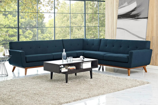 Engage L-Shaped Upholstered Fabric Sectional Sofa in Azure. - Venini Furniture 