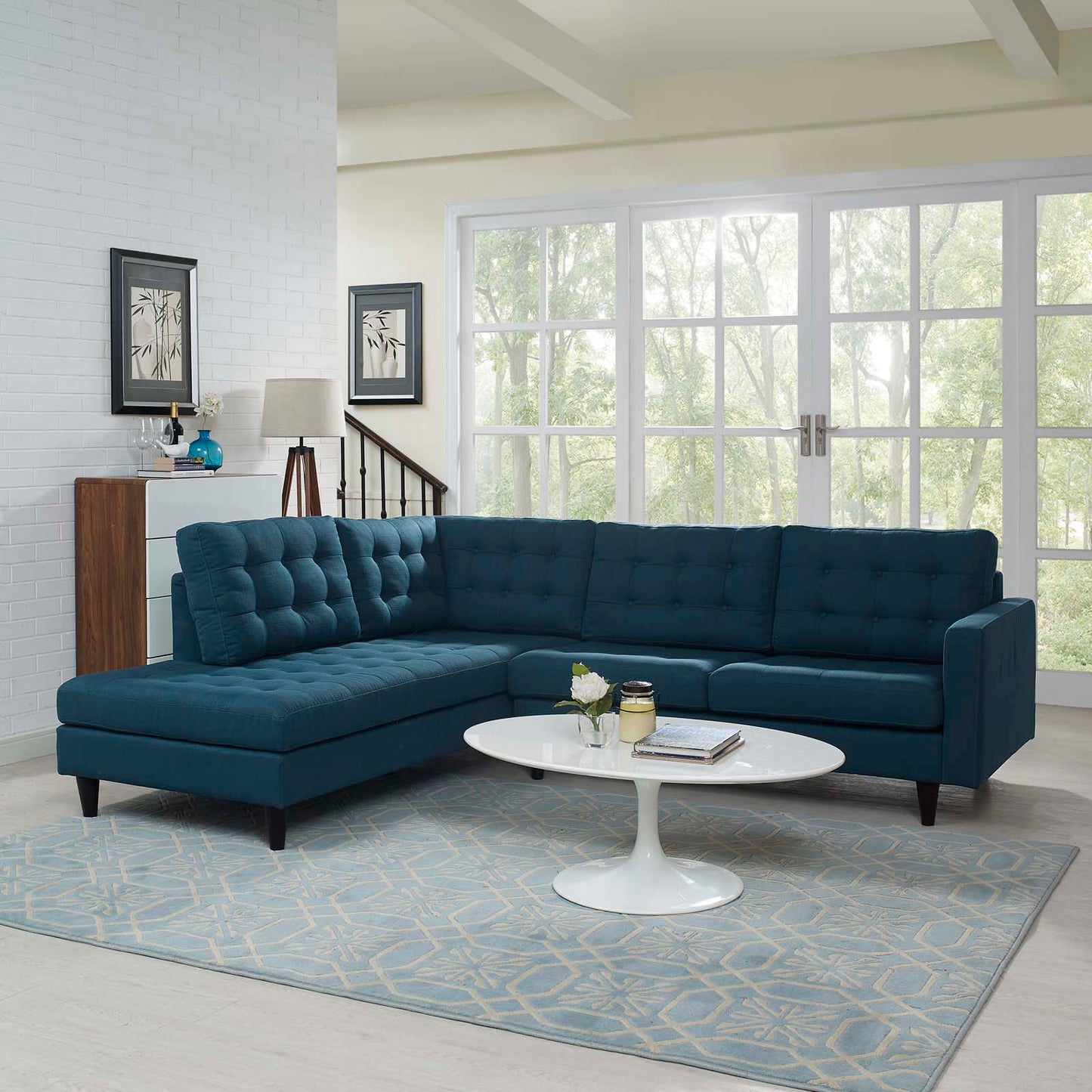 Empress 2 Piece Upholstered Fabric Left Facing Bumper Sectional. - Venini Furniture 