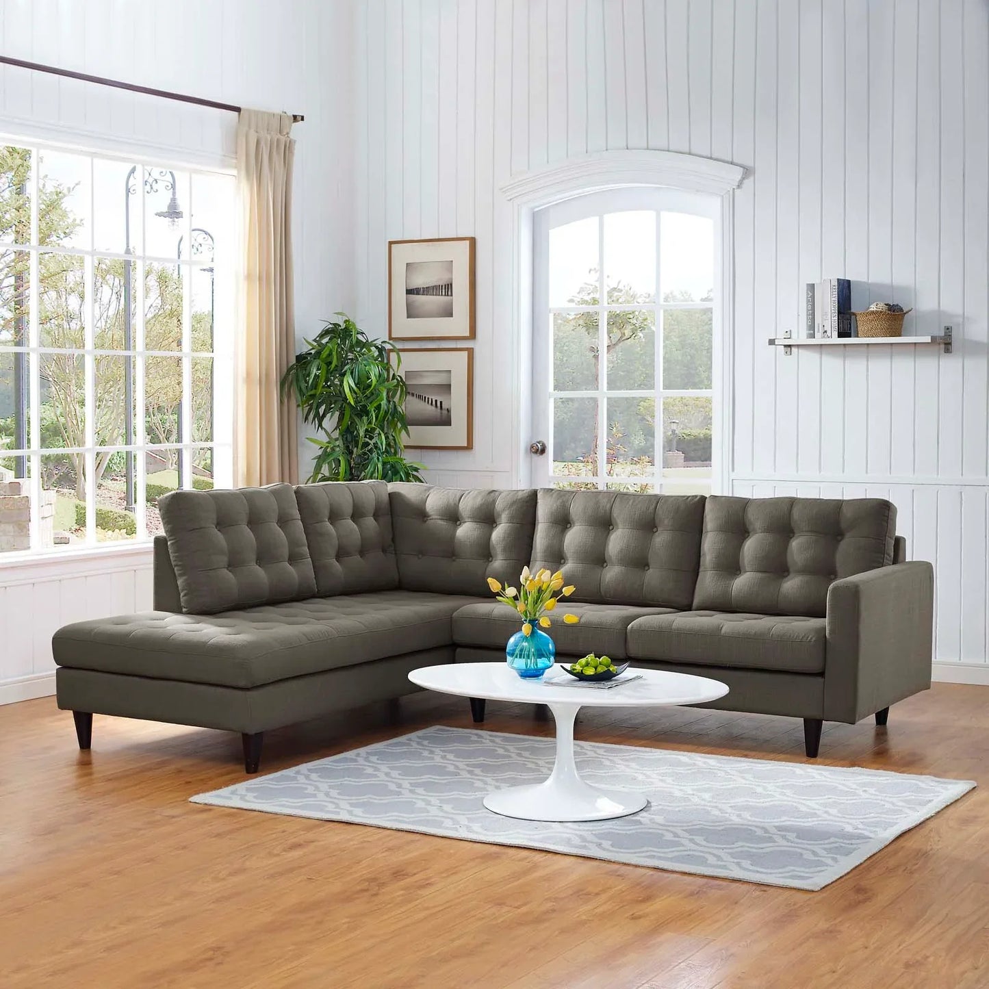 Empress 2 Piece Upholstered Fabric Left Facing Bumper Sectional. - Venini Furniture 