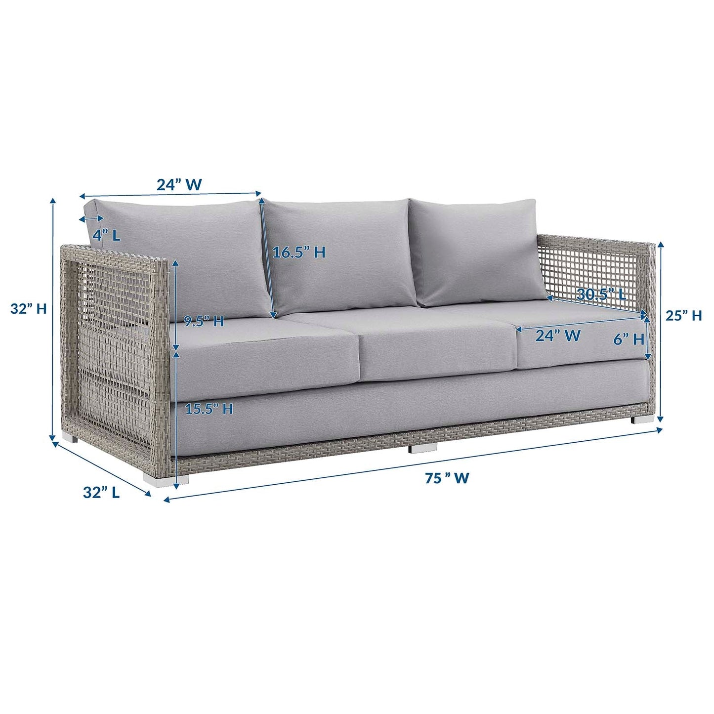 Aura Outdoor Patio Wicker Rattan Sofa. - Venini Furniture 