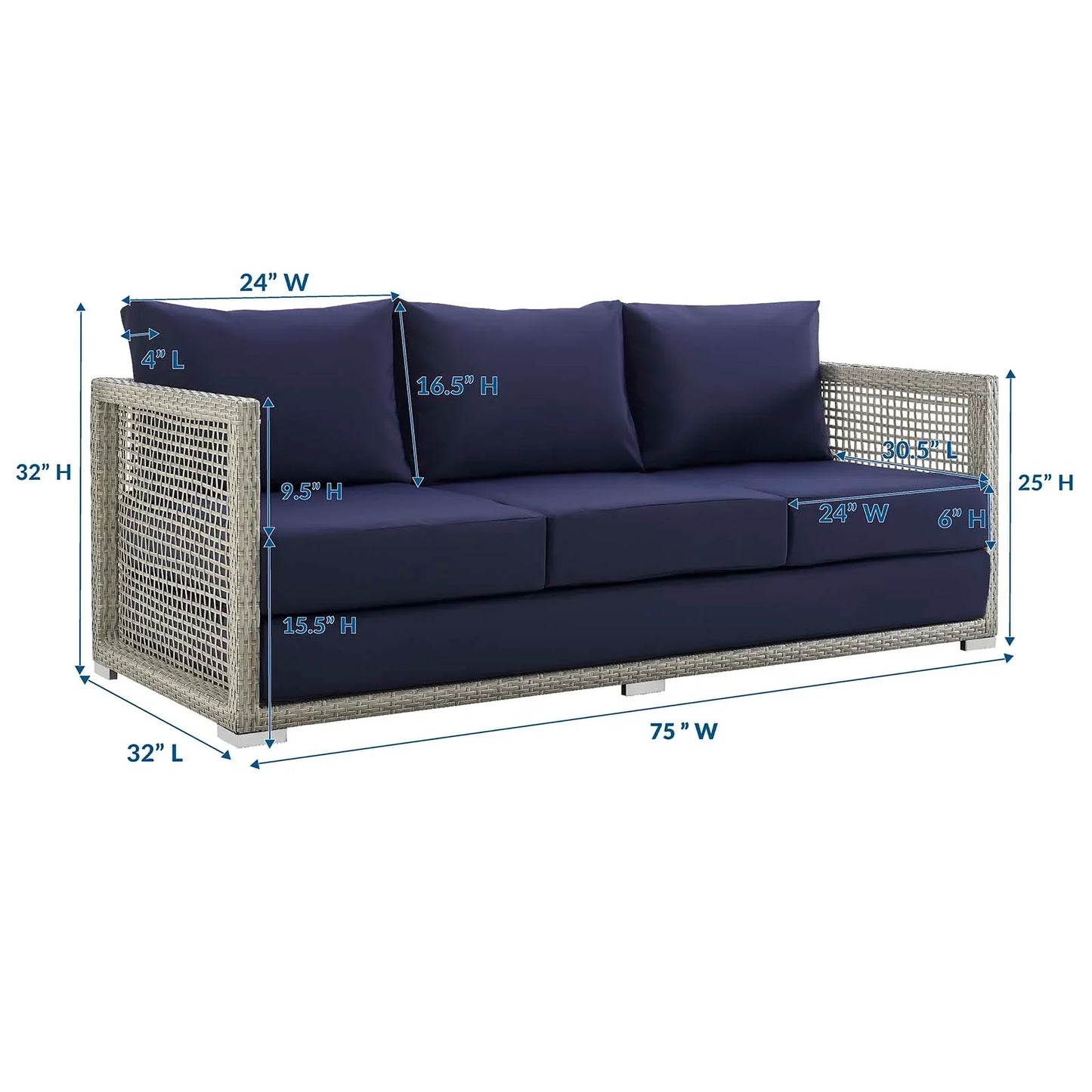 Aura Outdoor Patio Wicker Rattan Sofa. - Venini Furniture 