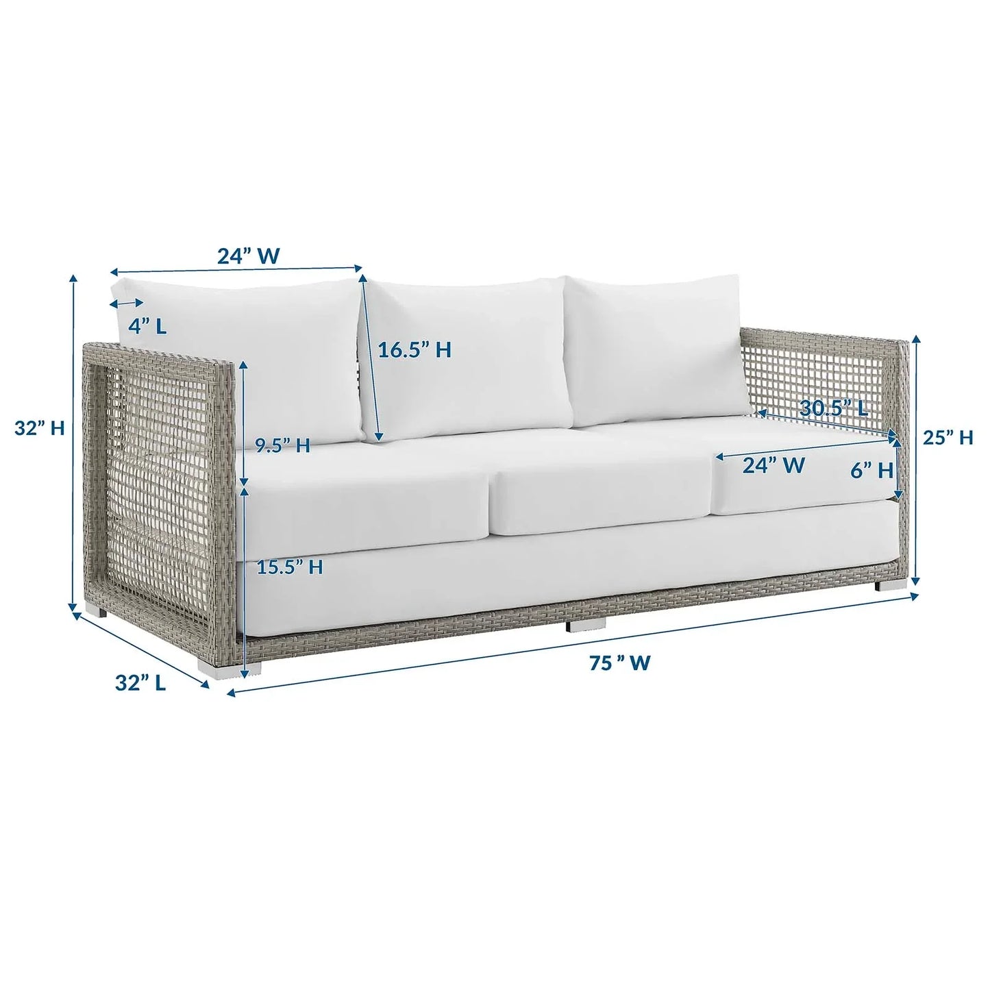 Aura Outdoor Patio Wicker Rattan Sofa. - Venini Furniture 