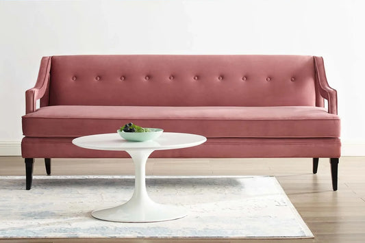 Concur Button Tufted Performance Velvet Sofa in Dusty Rose. - Venini Furniture 