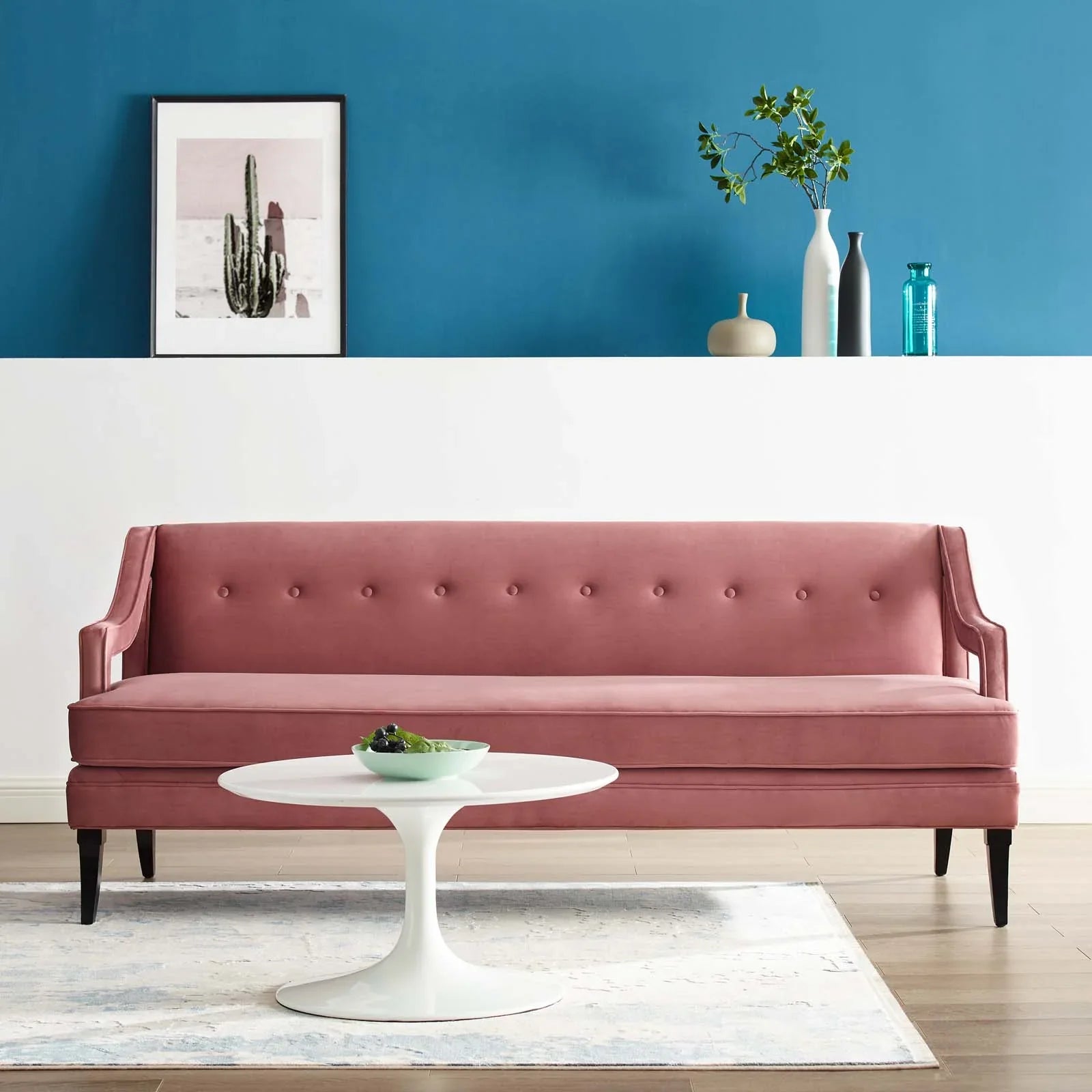 Concur Button Tufted Performance Velvet Sofa in Dusty Rose. - Venini Furniture 