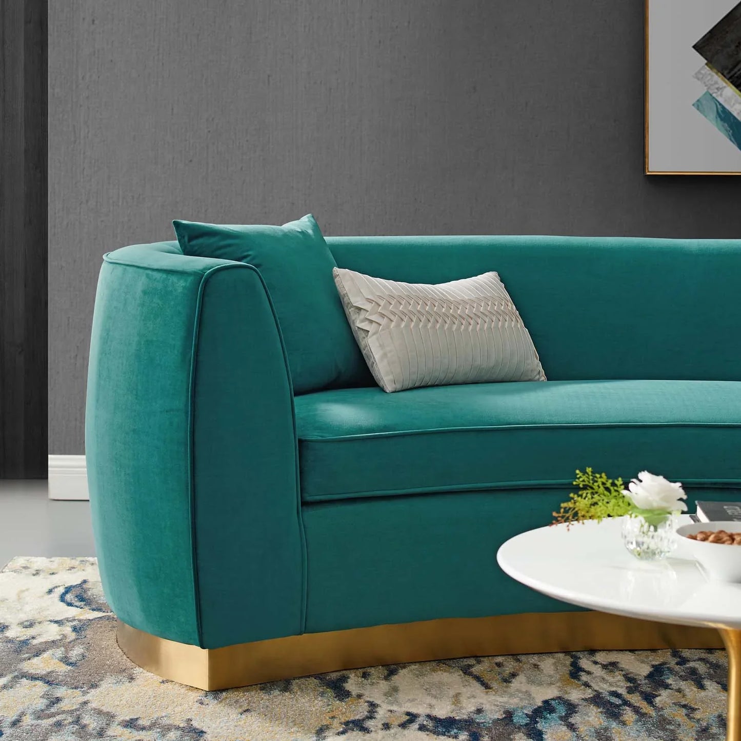 Resolute Curved Performance Velvet Sofa. - Venini Furniture 