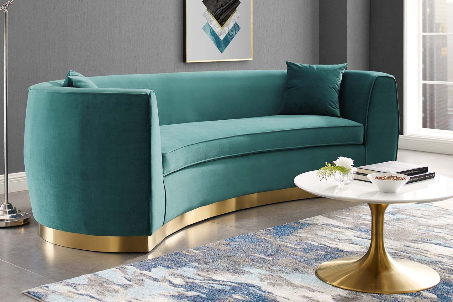 Resolute Curved Performance Velvet Sofa. - Venini Furniture 