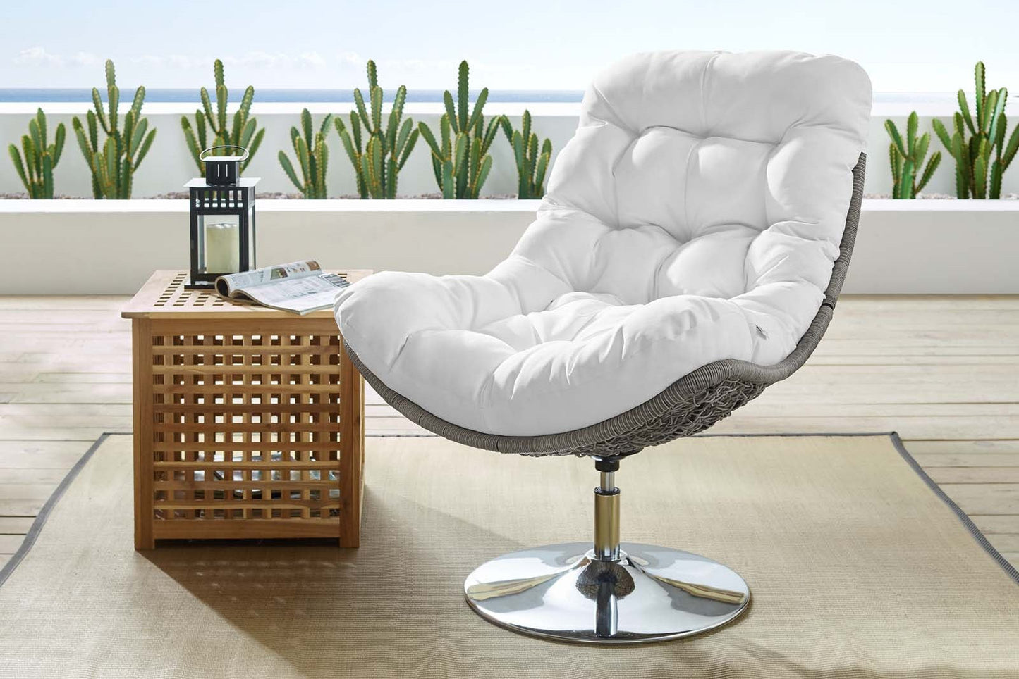 Brighton Wicker Rattan Outdoor Patio Swivel Lounge Chair. - Venini Furniture 