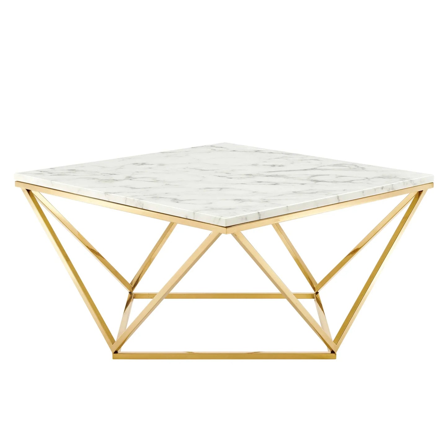 Vertex Gold Metal Stainless Steel Coffee Table in Gold White. - Venini Furniture 