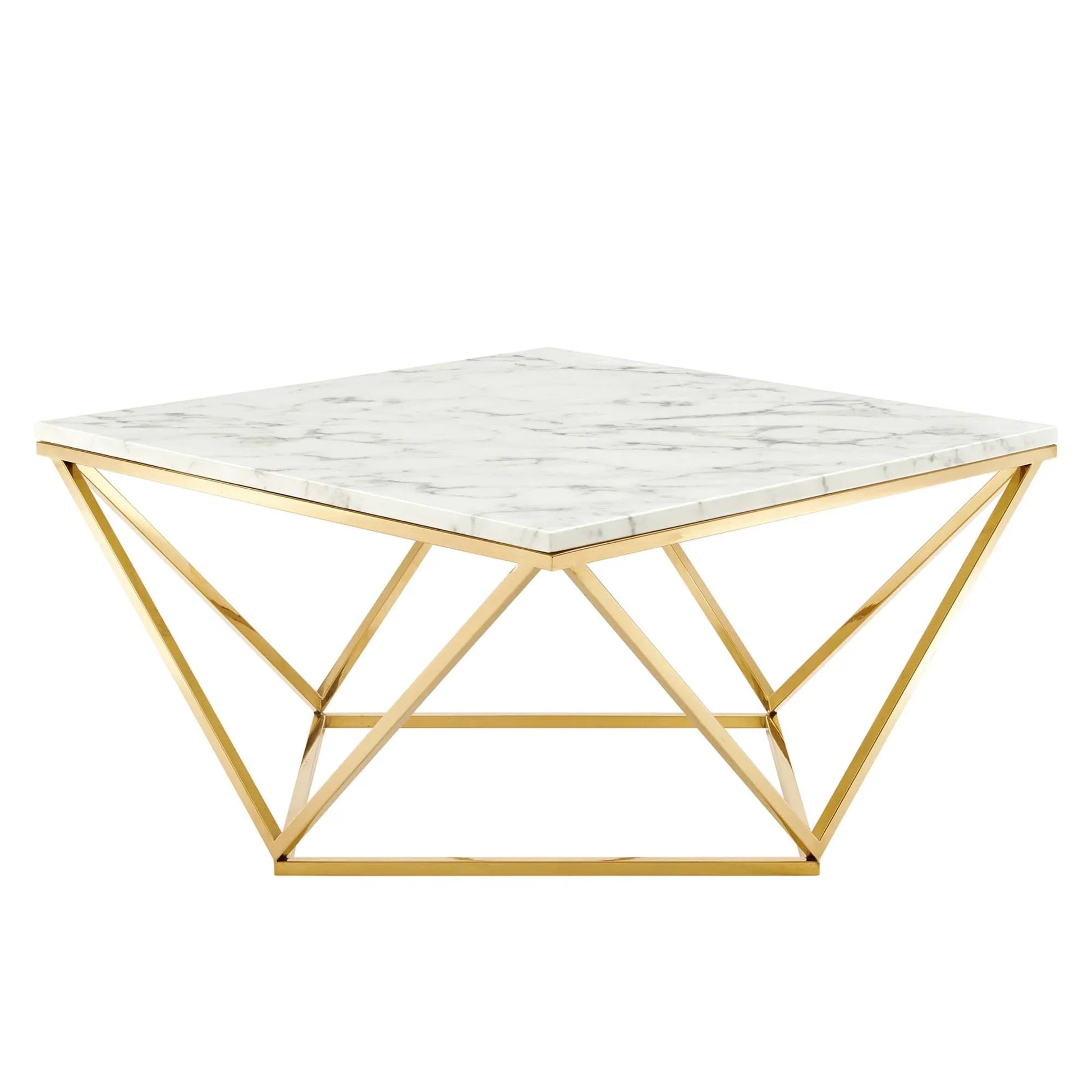 Vertex Gold Metal Stainless Steel Coffee Table in Gold White. - Venini Furniture 