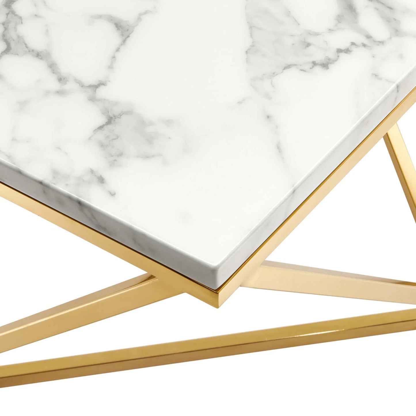 Vertex Gold Metal Stainless Steel Coffee Table in Gold White. - Venini Furniture 