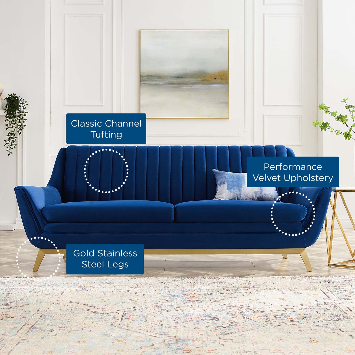 Winsome Channel Tufted Performance Velvet Sofa in Navy. - Venini Furniture 