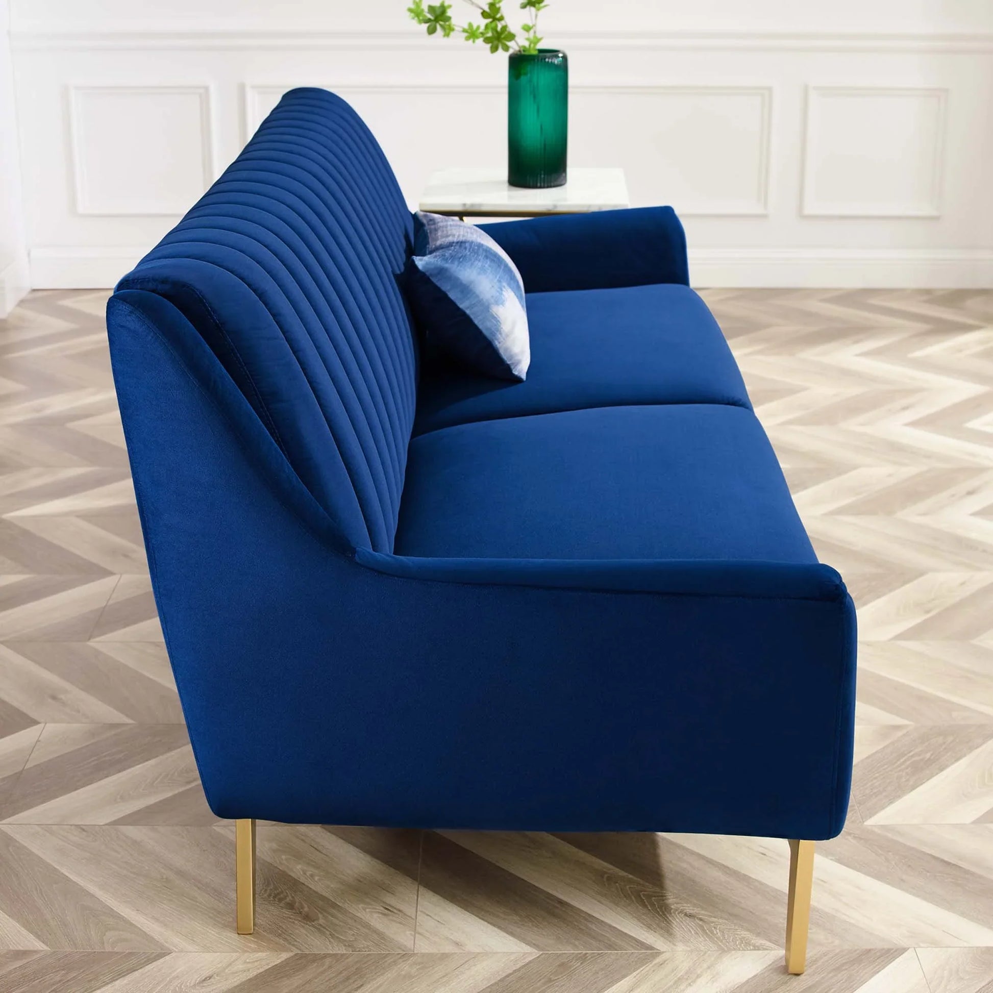 Winsome Channel Tufted Performance Velvet Sofa in Navy. - Venini Furniture 