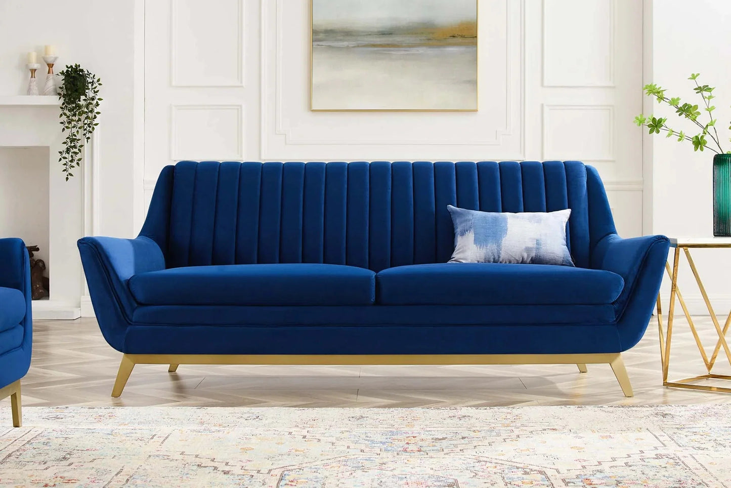 Winsome Channel Tufted Performance Velvet Sofa in Navy. - Venini Furniture 