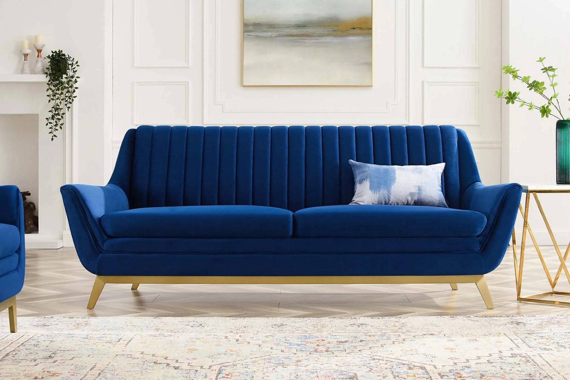 Winsome Channel Tufted Performance Velvet Sofa in Navy. - Venini Furniture 
