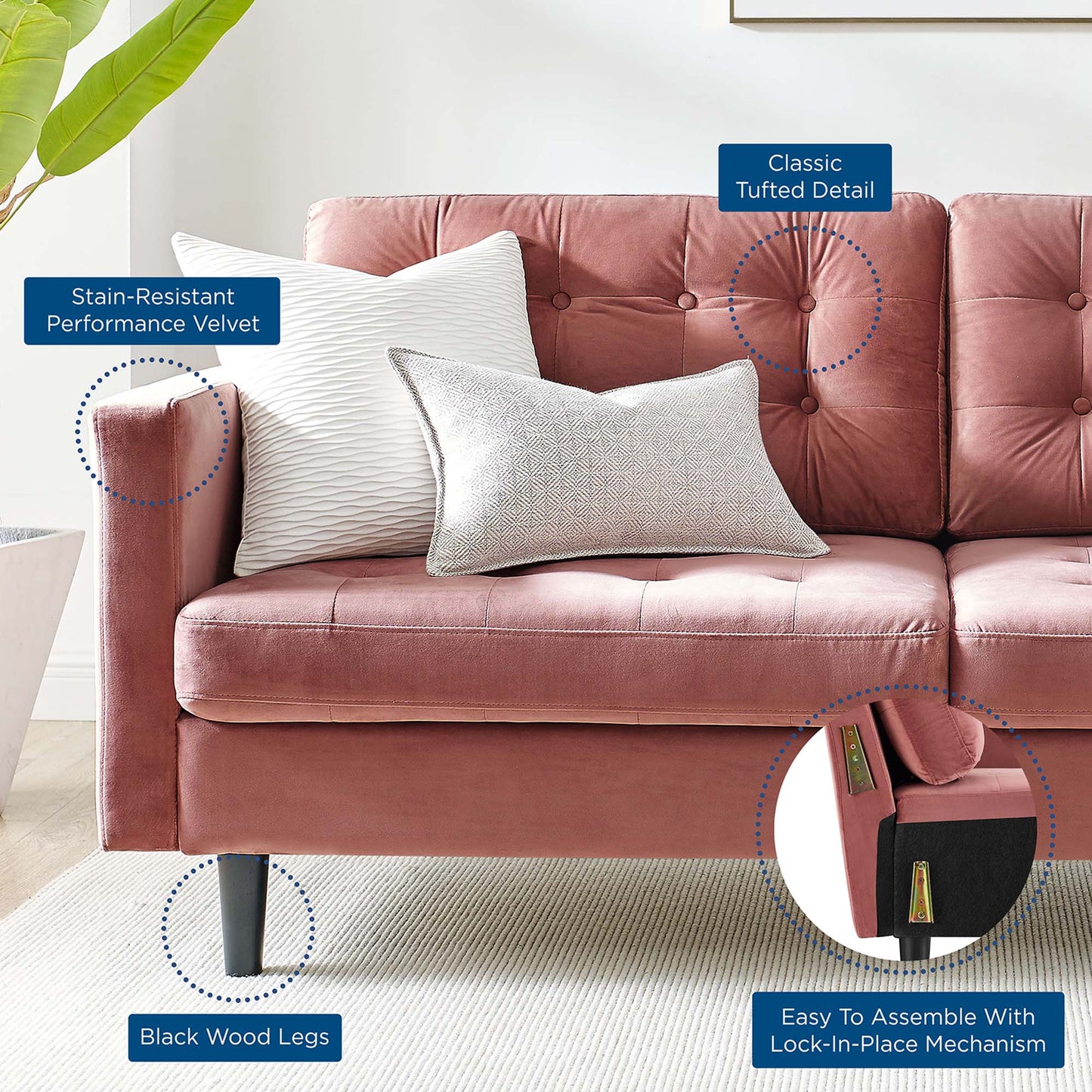 Exalt Tufted Performance Velvet Sofa. - Venini Furniture 