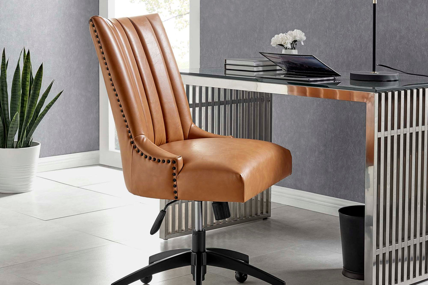 Empower Channel Tufted Vegan Leather Office Chair in Black Tan. - Venini Furniture 