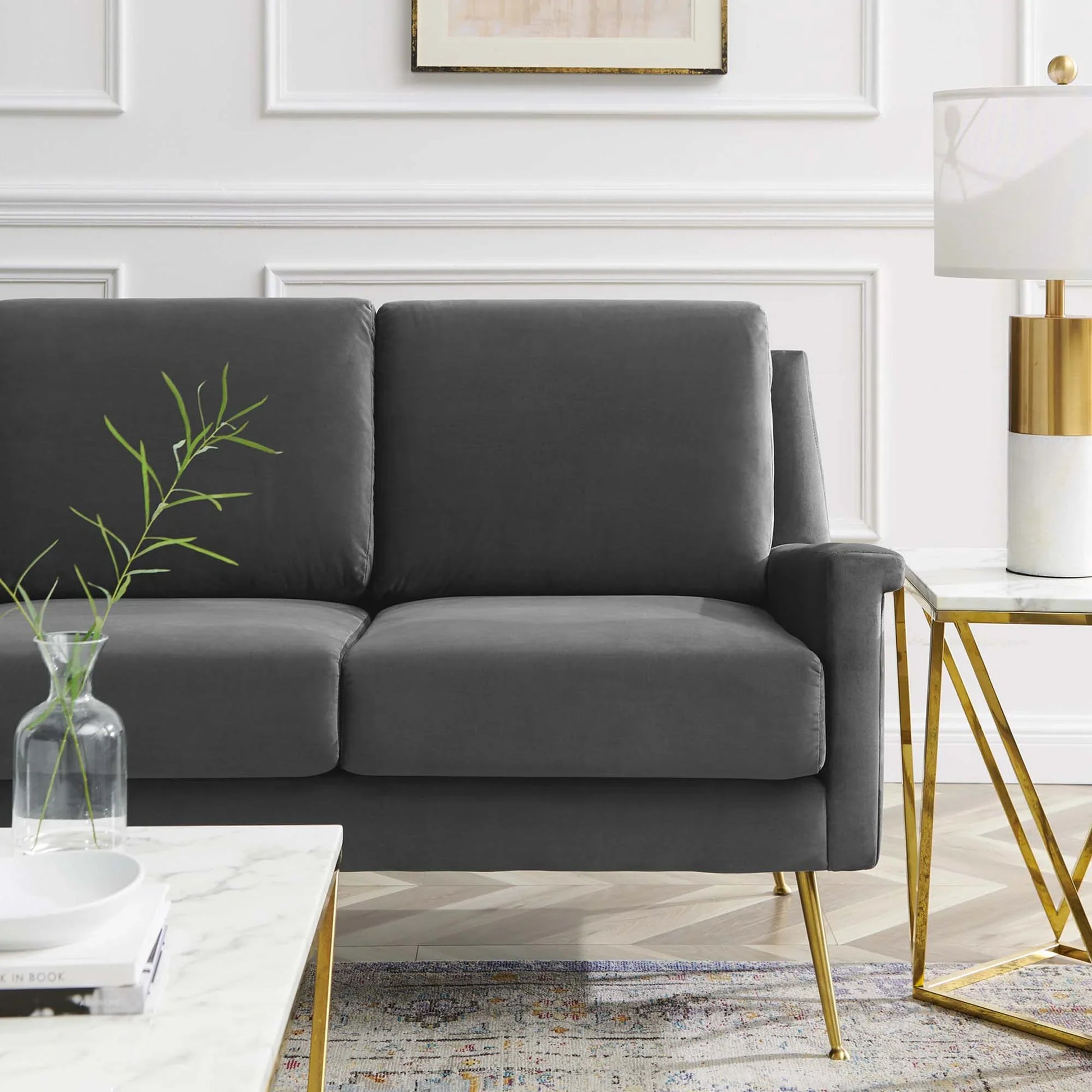 Chesapeake Performance Velvet Sofa in Gold Gray. - Venini Furniture 