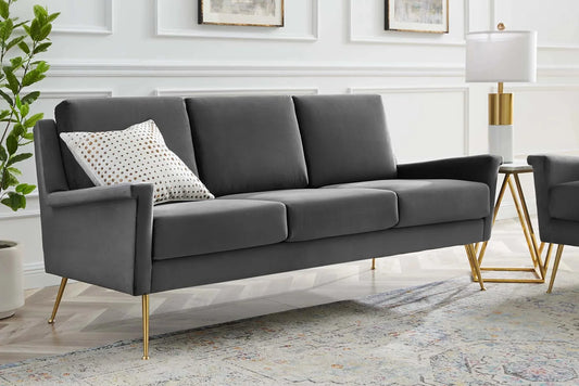 Chesapeake Performance Velvet Sofa in Gold Gray. - Venini Furniture 