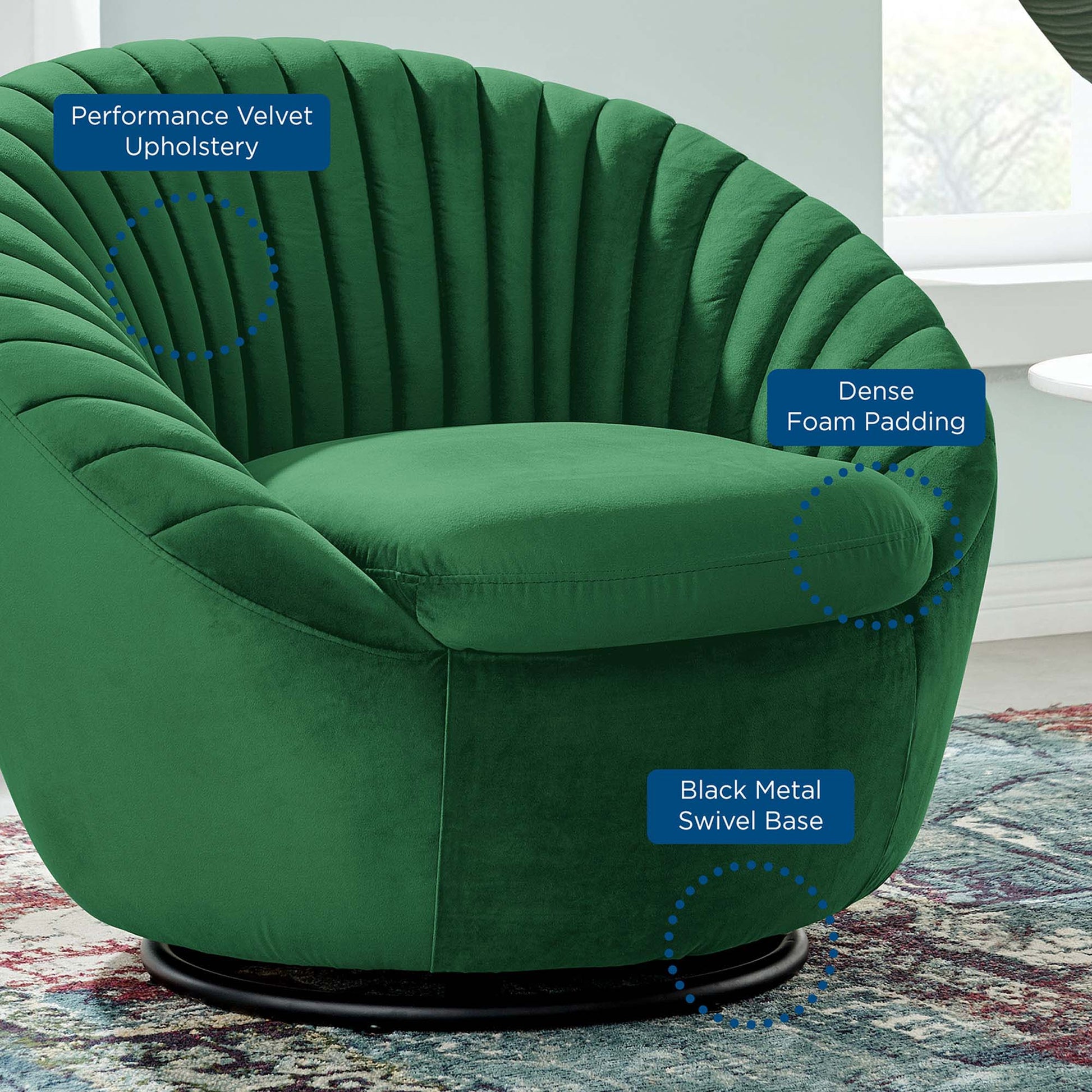 Whirr Tufted Performance Velvet Swivel Chair FREE SHIPPING. - Venini Furniture 