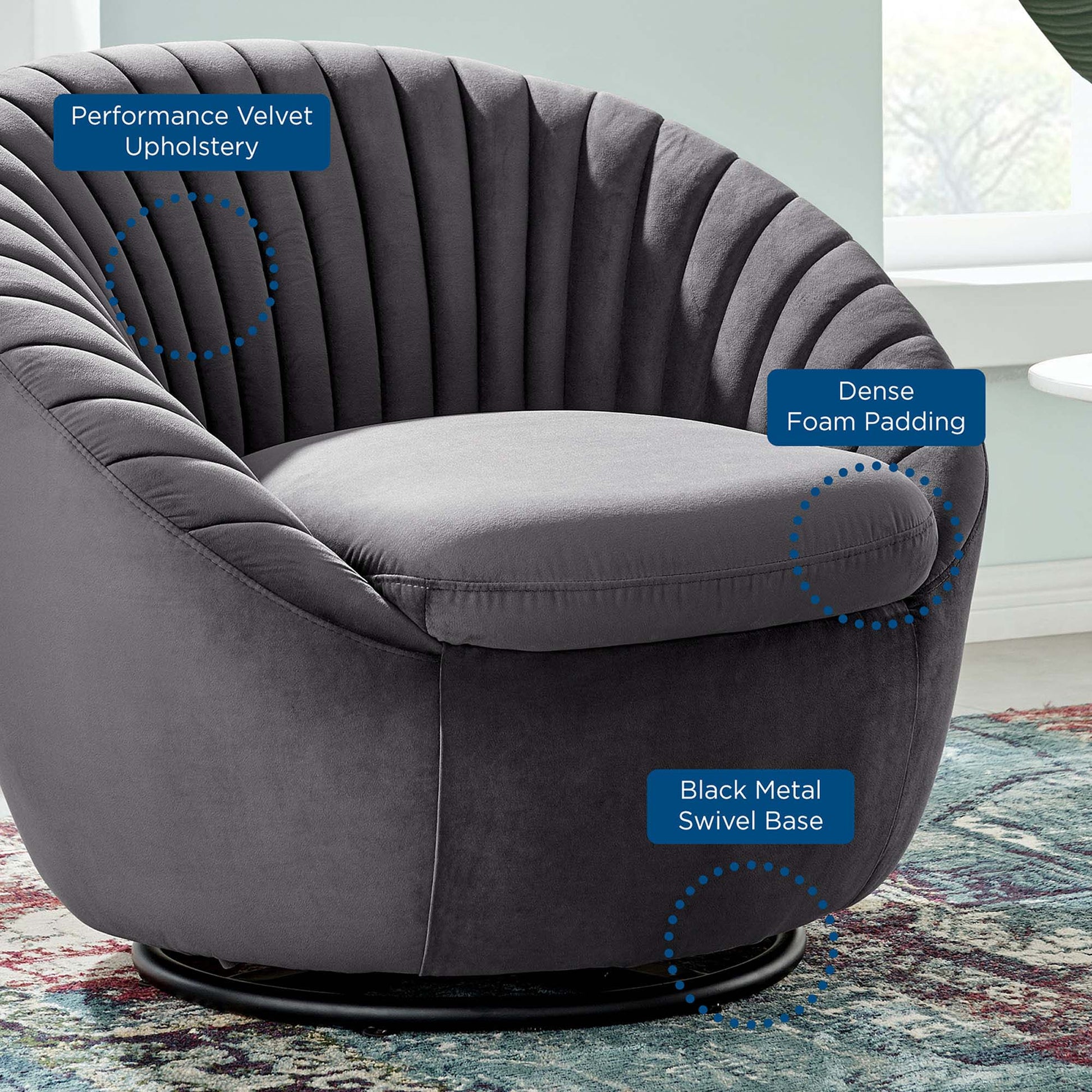 Whirr Tufted Performance Velvet Swivel Chair FREE SHIPPING. - Venini Furniture 