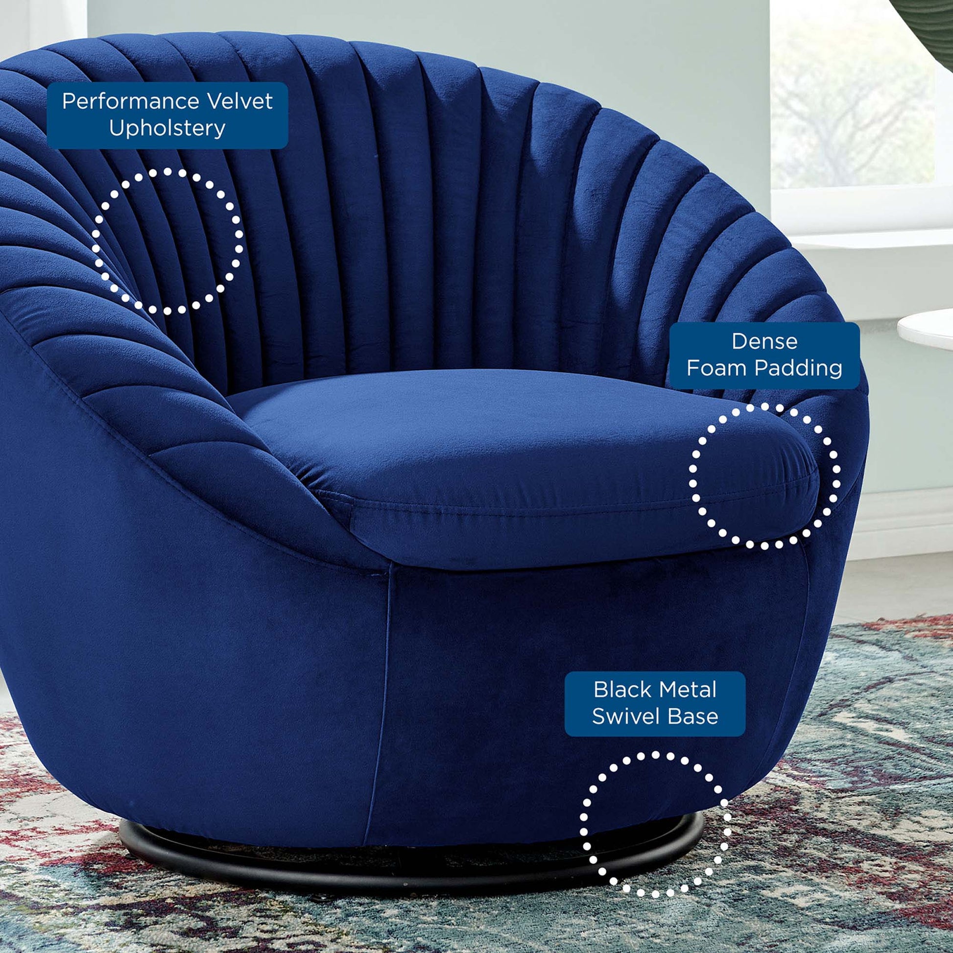 Whirr Tufted Performance Velvet Swivel Chair FREE SHIPPING. - Venini Furniture 